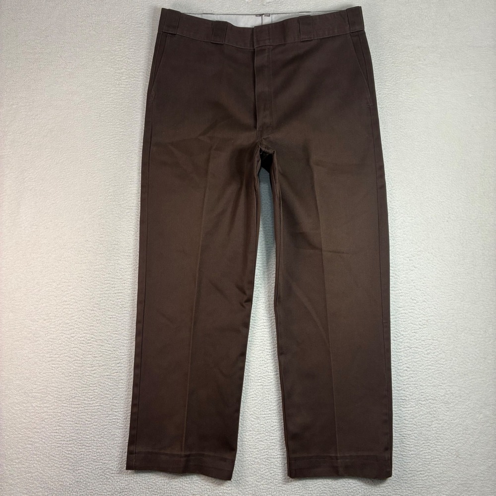 Vintage Dickies 874 Work Pants Men 36x28 Brown Chino Skater Crop Made USA 80s